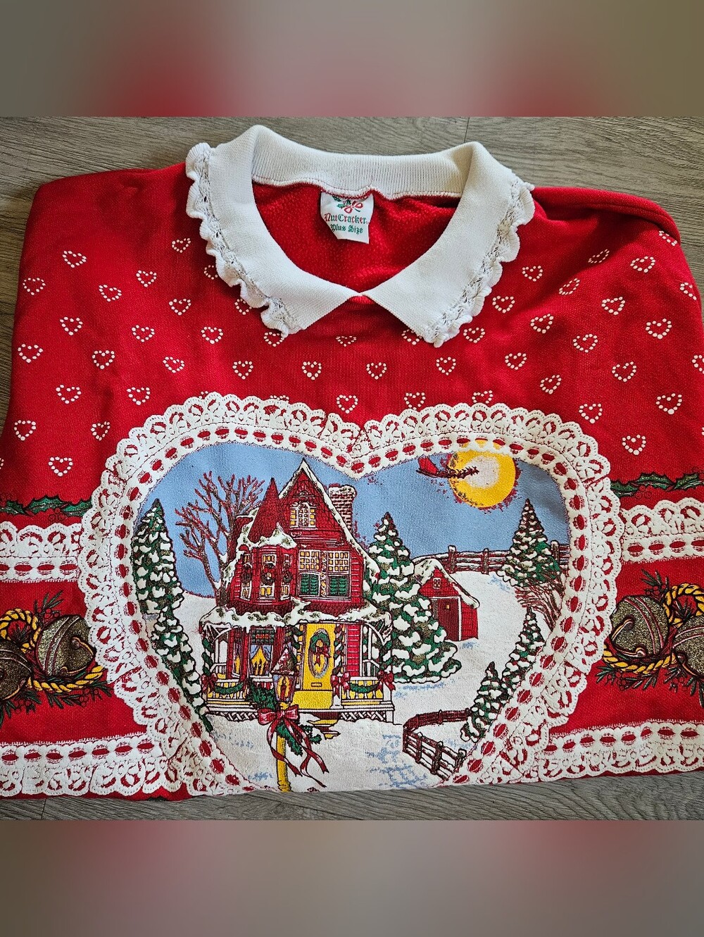 Women's Vintage Christmas Lace And Hearts Sweater